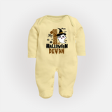 My First Halloween Ghost Moon Print Baby Full Body Suit - PASTEL YELLOW - New Born (Chest 7.5")