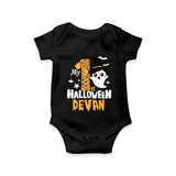 My First Halloween Ghost Moon Print Baby Romper - BLACK - New Born (Chest 14")