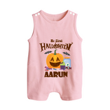 My First Halloween Pumpkin Treat Print Baby Button Romper - BABY PINK - New Born (Chest 18")