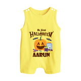 My First Halloween Pumpkin Treat Print Baby Button Romper - PASTEL YELLOW - New Born (Chest 18")