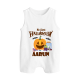 My First Halloween Pumpkin Treat Print Baby Button Romper - WHITE - New Born (Chest 18")