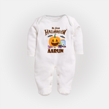 My First Halloween Pumpkin Treat Print Baby Full Body Suit - WHITE - New Born (Chest 7.5")