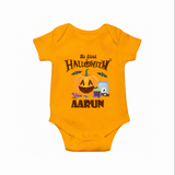 My First Halloween Pumpkin Treat Print Baby Romper - CHROME YELLOW - New Born (Chest 14")