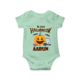 My First Halloween Pumpkin Treat Print Baby Romper - MINT GREEN - New Born (Chest 14")