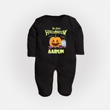 My First Halloween Pumpkin Treat Print Baby Full Body Suit - BLACK - New Born (Chest 7.5")