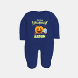 My First Halloween Pumpkin Treat Print Baby Full Body Suit - NAVY BLUE - New Born (Chest 7.5")