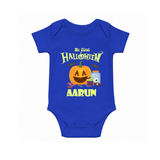 My First Halloween Pumpkin Treat Print Baby Romper - COBALT BLUE - New Born (Chest 14")