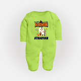 My First Halloween Trick Or Treat Print Baby Full Body Suit - LIME GREEN - New Born (Chest 7.5")