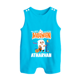 My First Halloween Trick Or Treat Print Baby Button Romper - SKY BLUE - New Born (Chest 18")