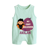 My First Halloween Boy Vampire Print Baby Button Romper - MINT GREEN - New Born (Chest 18")