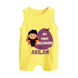 My First Halloween Boy Vampire Print Baby Button Romper - PASTEL YELLOW - New Born (Chest 18")