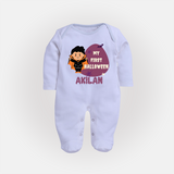 My First Halloween Boy Vampire Print Baby Full Body Suit - BABY BLUE - New Born (Chest 7.5")