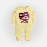 My First Halloween Boy Vampire Print Baby Full Body Suit - PASTEL YELLOW - New Born (Chest 7.5")