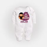 My First Halloween Boy Vampire Print Baby Full Body Suit - WHITE - New Born (Chest 7.5")