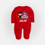My First Halloween Boy Vampire Print Baby Full Body Suit - RED - New Born (Chest 7.5")