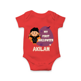 My First Halloween Boy Vampire Print Baby Romper - RED - New Born (Chest 14")