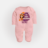 My First Halloween Girl Vampire Print Baby Full Body Suit - BABY PINK - New Born (Chest 7.5")