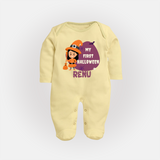 My First Halloween Girl Vampire Print Baby Full Body Suit - PASTEL YELLOW - New Born (Chest 7.5")