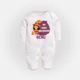 My First Halloween Girl Vampire Print Baby Full Body Suit - WHITE - New Born (Chest 7.5")