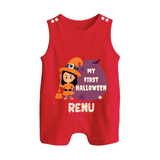 My First Halloween Girl Vampire Print Baby Button Romper - RED - New Born (Chest 18")