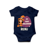 My First Halloween Girl Vampire Print Baby Romper - NAVY BLUE - New Born (Chest 14")