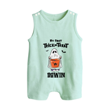 My First Halloween Theme Print Baby Button Romper - MINT GREEN - New Born (Chest 18")