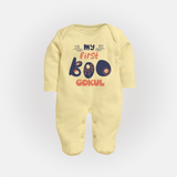 My First Boo Spider Web Print Baby Full Body Suit - PASTEL YELLOW - New Born (Chest 7.5")