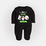 My First Boo Spider Web Print Baby Full Body Suit - BLACK - New Born (Chest 7.5")