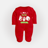 My First Boo Spider Web Print Baby Full Body Suit - RED - New Born (Chest 7.5")