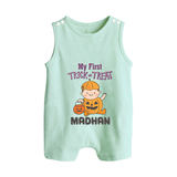 My First Trick Or Treat Pumpkin Print Baby Button Romper - MINT GREEN - New Born (Chest 18")