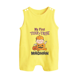 My First Trick Or Treat Pumpkin Print Baby Button Romper - PASTEL YELLOW - New Born (Chest 18")