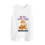My First Trick Or Treat Pumpkin Print Baby Button Romper - WHITE - New Born (Chest 18")