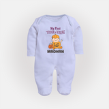 My First Trick Or Treat Pumpkin Print Baby Full Body Suit - BABY BLUE - New Born (Chest 7.5")