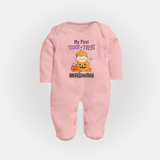 My First Trick Or Treat Pumpkin Print Baby Full Body Suit - BABY PINK - New Born (Chest 7.5")