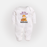 My First Trick Or Treat Pumpkin Print Baby Full Body Suit - WHITE - New Born (Chest 7.5")