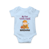 My First Trick Or Treat Pumpkin Print Baby Romper - BABY BLUE - New Born (Chest 14")