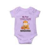My First Trick Or Treat Pumpkin Print Baby Romper - LILAC - New Born (Chest 14")