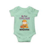 My First Trick Or Treat Pumpkin Print Baby Romper - MINT GREEN - New Born (Chest 14")