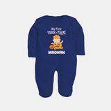 My First Trick Or Treat Pumpkin Print Baby Full Body Suit - NAVY BLUE - New Born (Chest 7.5")