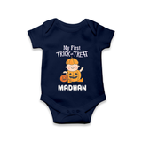 My First Trick Or Treat Pumpkin Print Baby Romper - NAVY BLUE - New Born (Chest 14")
