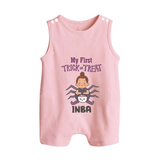 My First Spider Trick Or Treat Print Baby Button Romper - BABY PINK - New Born (Chest 18")
