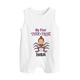 My First Spider Trick Or Treat Print Baby Button Romper - WHITE - New Born (Chest 18")