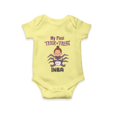 My First Spider Trick Or Treat Print Baby Romper - PASTEL YELLOW - New Born (Chest 14")