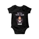 My First Spider Trick Or Treat Print Baby Romper - BLACK - New Born (Chest 14")