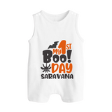 My First Boo Day Print Baby Button Romper - WHITE - New Born (Chest 18")