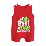 My First Boo Day Print Baby Button Romper - RED - New Born (Chest 18")