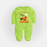 Mommy's Pumpkin Pie Print Baby Full Body Suit - LIME GREEN - New Born (Chest 7.5")