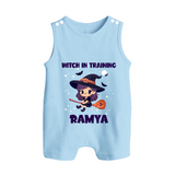 Witch In Training Print Baby Button Romper - BABY BLUE - New Born (Chest 18")