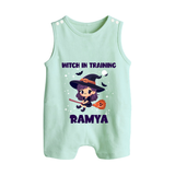 Witch In Training Print Baby Button Romper - MINT GREEN - New Born (Chest 18")