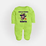 Witch In Training Print Baby Full Body Suit - LIME GREEN - New Born (Chest 7.5")
